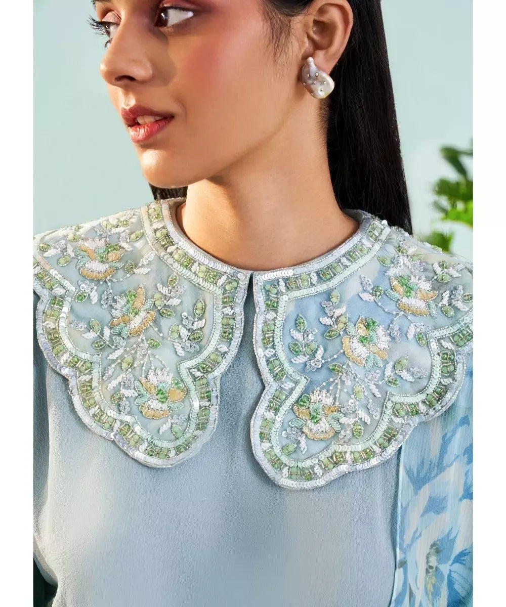 MANI BHATIA - Pale blue Peterpan Collar top & Sharara set